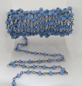Blue Chalcedony Rondelle Faceted 3-4mm Hydro Quartz Beaded <b>Rosary</b> Chain - Product Image 2