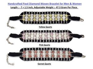 Luxury Rhodium Plated Silver Bracelet with Diamond and Accents Black Woven Band Women's Wedding Engagement <b>Gift</b> Jewelry - Product Image 2