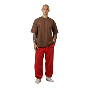 Pantalon en molleton ample personnalisé pour homme, jambe large, taille à cordon, ourlet ouvert, petit logo, style streetwear, fournisseur d'usine de vêtements OEM - Product Image 1