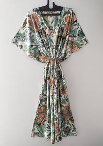 Vestido Kaftán de Algodón Rosa con Estampado Floral, Estilo Boho Vintage, Ligero, para Playa o Dormir, 100% Algodón, Largo hasta la Rodilla, Estilo Indio - Product Image 6