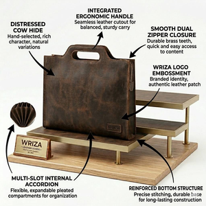 WRIZA Sac de voyage classique durable en cuir véritable Crazy Horse, imperméable, souple, grande capacité, luxe intemporel, vintage, neuf - Product Image 2