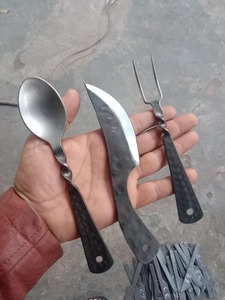 SAZ ENTERPRISES Ensemble de couverts de table en acier au carbone de qualité industrielle, faits à la main, personnalisés OEM/ODM, couteau de chef en fer à bord droit, large, noir - Product Image 3