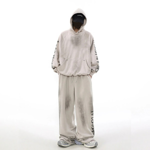 Conjunto de Sudadera con Capucha y Pantalones Deportivos Extra Grandes para Hombre, Estilo Vintage Lavado al Ácido, Corte Holgado, 100% Algodón Felpa - Product Image 3