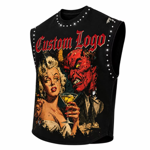 Débardeur personnalisé avec strass, imprimé, surdimensionné, 100% coton jersey, design graphique DTG, sans manches, unisexe, vente en gros OEM - Product Image 4