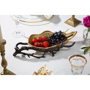 Juego de tazones decorativos de latón dorado y negro con diseño de hojas, perfecto para dulces, frutas, servicio de invitados y decoración de mesa, procedente de la India. - Product Image 4