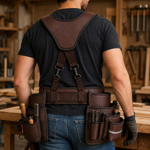 Premium leather construction tool pouch belt with multiple compartments hammer <b>holder</b> durable <b>stitching</b> and adjustable for sale - Product Image 5