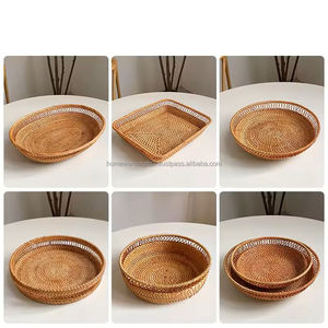 Plateau de service en rotin fait main, durable, de forme ronde, fabriqué au Vietnam, finition alimentaire, léger et durable - Product Image 4