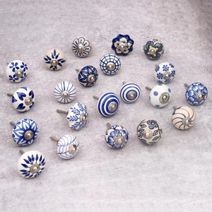 Handmade Round Purple and <b>White</b> Leafy Pattern Ceramic <b>Knobs</b> Wardrobe Dresser Drawers Kitchen <b>Door</b> Handle for Home - Product Image 4