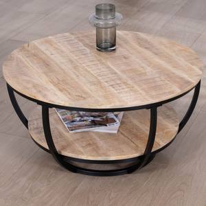 Mesa de centro redonda de dos niveles Vandana Silver Haven en madera maciza de mango con estructura de metal negro. - Product Image 1