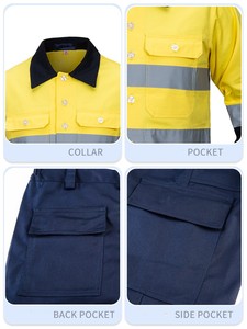 Ensemble de vêtements de travail haute visibilité jaune et noir avec bandes réfléchissantes, manches longues, uniforme de sécurité pour usage industriel - Product Image 6