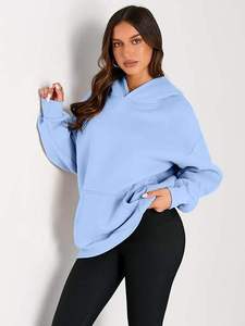 Sweat-shirt à capuche bleu clair, couleur unie, manches régulières, matière polaire, vêtement d'automne, style décontracté pour homme - Product Image 3