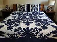 Magnifique ensemble de draps de lit hawaïens brodés à la main, vintage, blanc et bleu, de luxe, lavables, écologiques, 100% coton, pour la maison