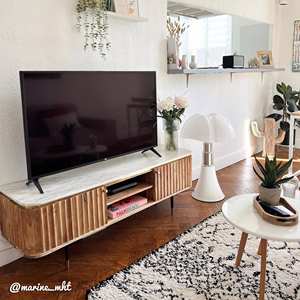 Soporte para TV Vandana Cresta Mira en madera de acacia y mármol blanco - Product Image 6