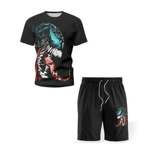 High Quality Customize Men's Cotton <b>Polo</b> Shirt Set Solid Color Breathable Casual Summer Wear Gray <b>Orange</b> Trim Black Shorts - Product Image 2