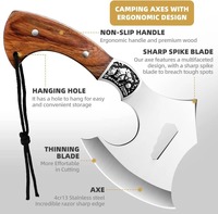 Hache de camping industrielle, hache de survie, lame hexagonale en acier inoxydable, hache de brousse pour l'extérieur, fourreau en nylon, poignée en bois, équipement de camping