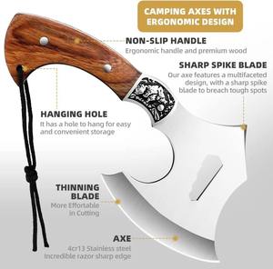 ขวานแคมป์ปิ้งอุตสาหกรรม ขวานเอาตัวรอด ใบมีดเหล็กกล้าไร้สนิม ขวานบุชคราฟท์สำหรับกิจกรรมกลางแจ้ง ปลอกไนลอน ด้ามไม้ อุปกรณ์แคมป์ปิ้ง - Product Image 3