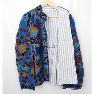 Handmade Suzani Velvet Floral Pattern Embroidered Jacket Boho Style Winter Statement Coat - Product Image 2