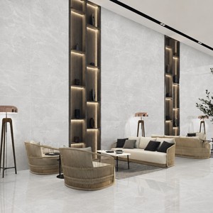 Elduna Grey Porcelain <b>Tiles</b> 600x1200mm Polished Glazed Marble Look Modern Floor Wall for Bathroom Kitchen Living Room Bedroom - Product Image 1