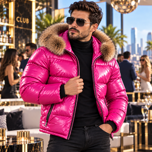 Veste à capuche matelassée en cuir pour homme, respirante, décontractée, à motif écossais, avec fermeture éclair - Product Image 5