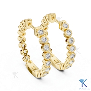 Custom Lab Grown CVD HPHT Diamond Bezel Set Full Eternity Hoop Earrings Milgrain 14K <b>Solid</b> Gold Luxury Women Bridal Jewelry - Product Image 2