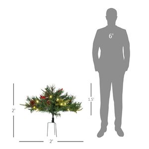 2 Ft/22 Inch 2 Pack Prelit Artificial Christmas Tree Cordless 69 <b>Branches</b> with Warm White LED <b>Lights</b> and Red Berries Pine Cones - Product Image 6