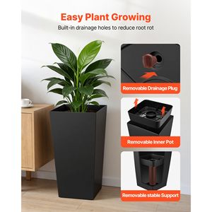 Set of 2 Tall Outdoor Indoor <b>Planters</b> 30-Inch <b>Large</b> Taper Modern Plastic Flower Pots for Front Porch & Outdoor Display - Product Image 5