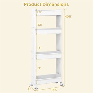 Carrello portaoggetti in metallo a 2 livelli con ruote, 39,4 cm x 22,9 cm x 102,9 cm, con vassoi ventilati rimovibili per cucina e bagno - Product Image 5