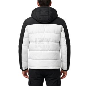 White Black Panel Hooded Puffer Jacket Zip Pocket Urban Fashion <b>Padded</b> Bubble Coat Windproof <b>Heated</b> Durable Jackets - Product Image 2