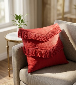 Geometric Pink Frill Bohemian Style Anti-Dust Mite Cotton Decorative <b>Pillow</b> Cover Zipper Closure for <b>Sofa</b> Bed Living Room Home - Product Image 2