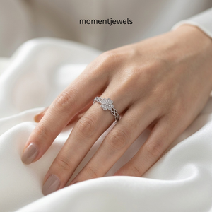 Luxurious <b>Resizable</b> Silver Clover Fine <b>Ring</b> Open Band Floral Jewelry for Women Gift - Product Image 5