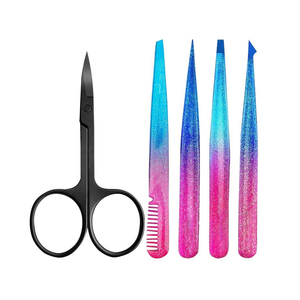 Ensemble de pinces à sourcils tendance avec ciseaux à pointe inclinée en acier inoxydable, kit de brosses, prise en main fine, réutilisable, durable, accessoire de maquillage - Product Image 1