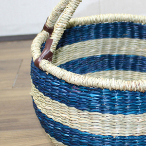 Paniers de rangement en jonc de mer à rayures bleues naturelles, écologiques, faits à la main, Vietnam Artex Dong Thap, décoration intérieure - Product Image 2