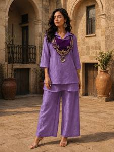 <b>Linen</b> <b>Women's</b> Traditional Ankle-Length Digital Print Crunchy Silk Kurta <b>Set</b> Regular Fit Casual Wear India Pakistan Style - Product Image 2