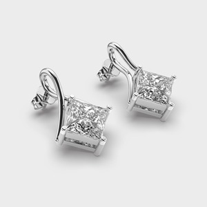 IGI Certified Lab Grown Princess Cut Diamond <b>Drop</b> Stud Earrings Solid 925 Sterling Silver Twisted V-Prong Diamond Earrings - Product Image 3