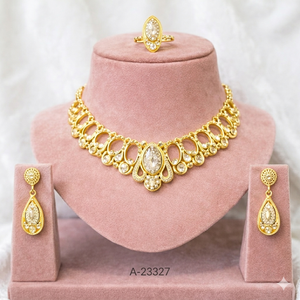 MOLL JEWELLERS Trendy 24K Gold Plated Zinc Alloy Floral Necklace Earring Ring <b>Bracelet</b> <b>Set</b> Zircon Women's Engagement Wedding - Product Image 2