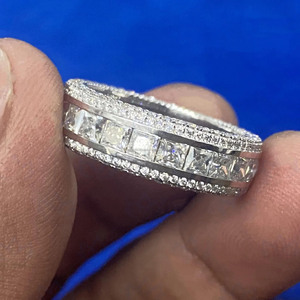 Anillo de compromiso y boda de eternidad completa con moissanita talla princesa helada para hombre, estilo hip hop, joyería de plata de ley 925 - Product Image 4