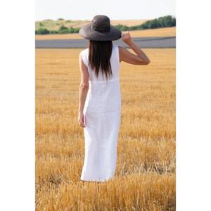 Vestido Largo sin Mangas de Algodón Blanco para Mujer, con Botones al Frente, Casual, Veraniego, Natural, Ecológico y Lavable - Product Image 4