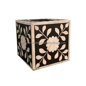 Boîte à mouchoirs décorative en bois sculptée à la main avec incrustations en os, support de luxe pour salon, bureau, chambre à coucher, table - Product Image 5