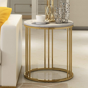 Mesa Auxiliar Redonda Moderna con Tapa de Madera Contrachapada, Estructura de Metal Dorado, Mesa Decorativa de Lujo para Sala de Estar, Dormitorio, Hotel y Cafetería - Product Image 3
