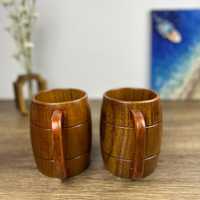 Tasses en bois classiques durables et écologiques de haute qualité avec poignée, fabriquées à la main de manière créative, artisanat intemporel TS-210 pour bière, jus, lait, eau