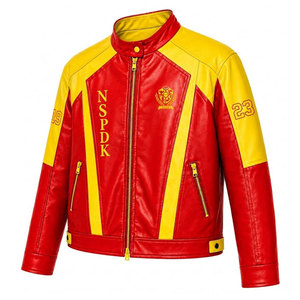 เสื้อแจ็คเก็ตหนัง PU แบบ Varsity ของชมรม NSPDK สีแดงและเหลือง พิมพ์ตัวอักษร 1923 แขนยาว ซิปแบบเต็มตัว สไตล์ลำลอง เสื้อแจ็คเก็ตสำหรับผู้หญิง - Product Image 6