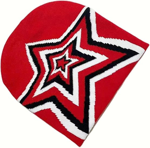 Gorro de Punto Premium con Diseño Geométrico de Estrella Roja, Unisex, Casual, para Invierno, para Uso en Exteriores, 56-58CM, Material Acrílico - Product Image 1
