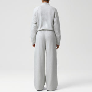 Casual Women 2 Piece Outfit Loungewear Set Cropped Half Zip Pullover and Wide Leg Sweatpants <b>Tracksuit</b> - Product Image 3