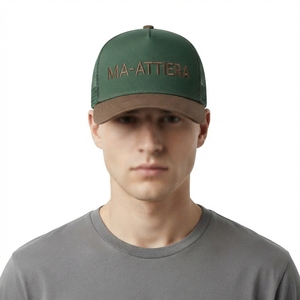Men's <b>Green</b> Brown Trucker Cap Mesh Back Snapback Baseball <b>Hat</b> Custom Embroidered Logo Adjustable - Product Image 1