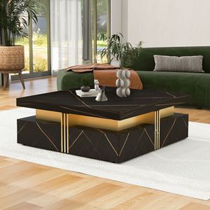 Modern <b>Black</b> <b>Square</b> Storage <b>Coffee</b> <b>Table</b> with 4 Drawers - Product Image 5