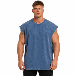 Chaleco Deportivo para Hombre con Lavado Ácido, Estilo Vintage, Cuello Redondo, Sin Mangas, para Gimnasio, Running y Fitness - Product Image 1
