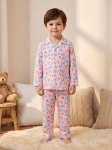 Conjunto de Pijama de Manga Larga para Bebé, en Tela de Algodón Rosa con Estampado de Frutas, Cuello Camisero, Suave, Transpirable y sin Etiquetas - Product Image 3