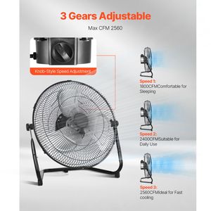 Ventilatore Industriale da Pavimento ad Alta Velocità da 14 Pollici, 3 Velocità, 2560 CFM, Inclinazione Regolabile a 360 Gradi, Flusso d'Aria 19,69 Ft/sec, Resistente - Easy Box - Product Image 3