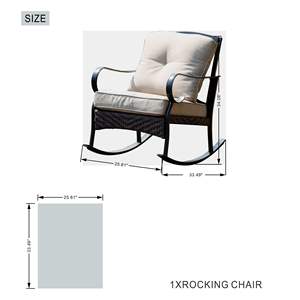 Single Rocking Patio Garden <b>Chair</b> with Beige <b>Comfy</b> Cushions Wicker Material - Product Image 2
