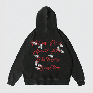 Sweat-shirt à capuche oversize pour homme, imprimé graphique noir, streetwear, 100% coton tricoté, 420 grammes, coupe classique, vêtements d'hiver - Product Image 2